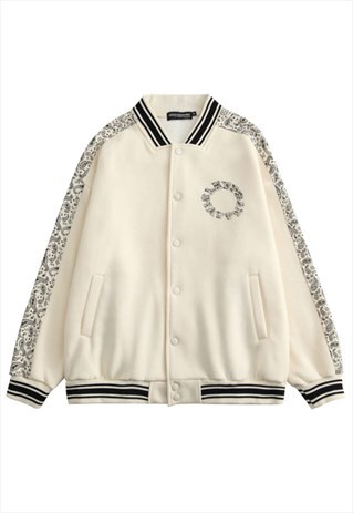 KALODIS VINTAGE PRINT BASEBALL BOMBER JACKET