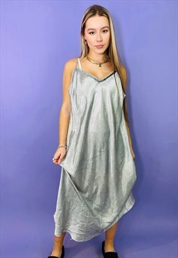 Vintage 90s Satin Lace Trim Maxi Slip Dress