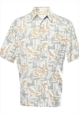 Vintage Pierre Cardin Cream & Grey Hawaiian Shirt - M