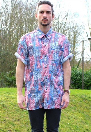 VINTAGE 90S ART NERD SILK SHIRT - XL - FESTIVAL