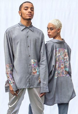 LONG SLEEVE SHIRT WITH PASTEL ABSTRACT PLACEMENT PRINT