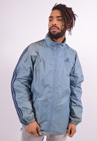 ADIDAS MENS VINTAGE RAIN JACKET LARGE BLUE 90S