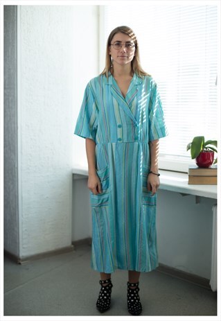 VINTAGE 80'S MULTICOLOUR STRIPED DOUBLE BREASTED MIDI DRESS