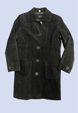 Vintage Brown Suede Leather Jacket Button Mid Length