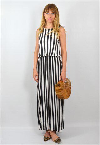 VINTAGE 90S BLACK & WHITE STRIPED SUMMER MAXI DRESS