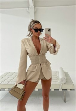 LEX cinched waist corset blazer in cream