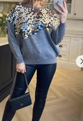 Mirror Sequin Jumper in Grey