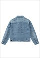 PATCHWORK DENIM JACKET 3D PUFF JEAN COLLEGE BOMBER IN BLUE