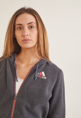 VINTAGE ADIDAS ZIP UP HOODIE GREY