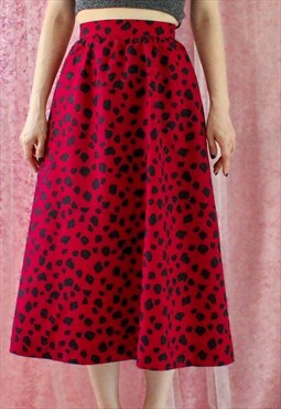 Vintage Skirt Leopard  XS B205 Red Black