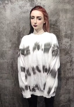 Tie-dye sweater gradient distressed knit jumper grey white