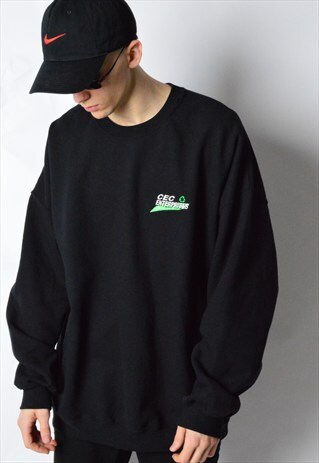 VINTAGE BLACK MINIMALIST EMBROIDERED OVERSIZED SWEATSHIRT