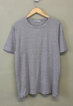 Vintage Stretchy Ribbed T Shirt Grey Short Sleeve 