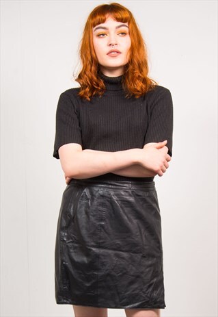 VINTAGE 90'S BLACK LEATHER MINI SKIRT