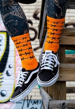 Misery Worldwide Barbed Wire Punk Socks In Orange & Black
