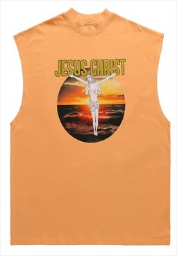 Jesus print tank top religion tee retro sleeveless vest top