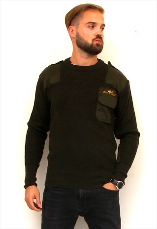 HUNTING KNITTED MEN SWEATER MILITARY OFFICER GREEN PULLOVER