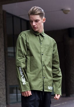 Army Green Slogan Printed relaxed fit Cargo shirt jacket Y2k