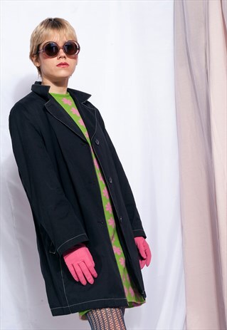 VINTAGE TRENCH COAT 90S FADED BLACK GRUNGE BOXY FIT JACKET