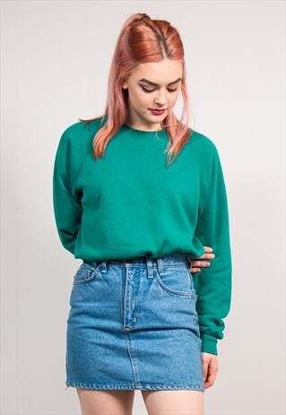 VINTAGE 90'S GREEN BASIC SWEATSHIRT JUMPER