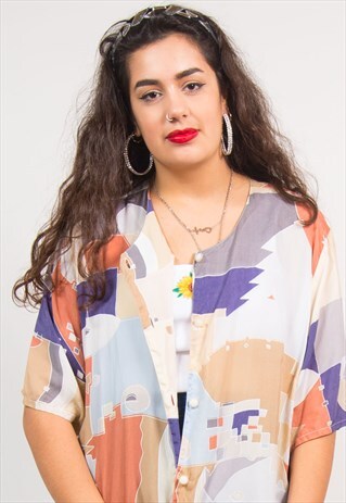 VINTAGE 90'S MULTICOLOUR ABSTRACT PATTERN OVERSIZED BLOUSE
