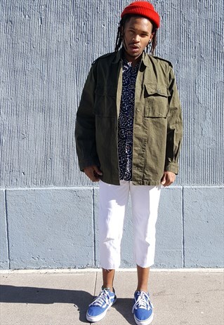 70S SKATER DUTCH MILITARY SURPLUS GREEN SHIRT JACKET LARGE