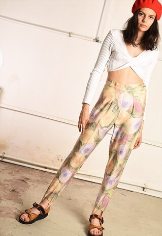 90'S RETRO HIGHWAISTED FLORAL PRINT FESTIVAL TROUSERS