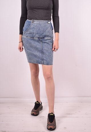 WOMENS VINTAGE DENIM SKIRT W28 BLUE 90'S