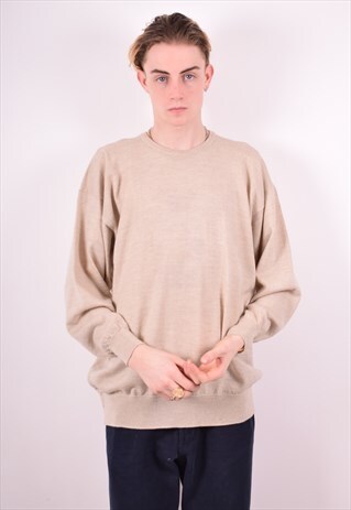 PRINGLE MENS VINTAGE JUMPER SWEATER LARGE BEIGE 90S