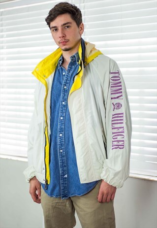 VINTAGE TOMMY HILFIGER SHELL JACKET BIG LOGO 90S L 20.7