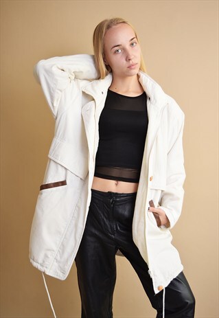 90'S RETRO WHITE MINIMALIST OVERSIZED PARKA JACKET