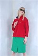 VINTAGE Y2K BRIGHT FESTIVAL BAGGY FLEECE JUMPER BRIGHT RED