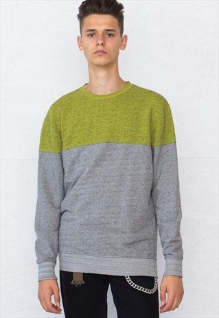 VINTAGE GREY AND GREEN CREW NECK PULLOVER SWEATSHIRT