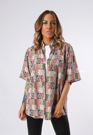 PRINT PATTERNED SHIRT OVERSIZED FITTED UK 10 - 12 (DCI)