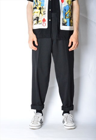 VINTAGE 90S BLACK MINIMALIST WOOL BLEND PANTS