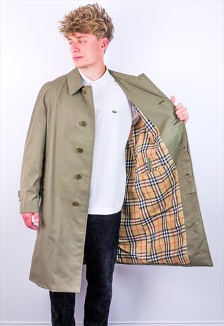 VINTAGE BURBERRY NOVA CHECK TRENCH COAT JACKET IN GREEN