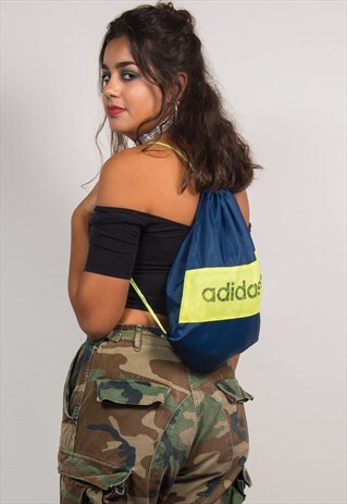 VINTAGE ADIDAS 90'S NAVY BLUE TREFOIL LOGO DRAWSTRING BAG