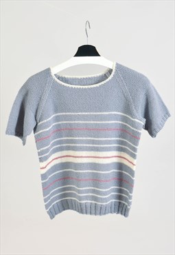 Vintage 90s hand knit t-shirt top in grey