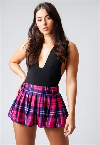 JULIE PINK PLAID TARTAN CHECK MINI SKIRT XLARGE UK(18-20)