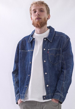 VINTAGE MENS LEVIS WORKWEAR JEANS DENIM WASHED FADED JACKET
