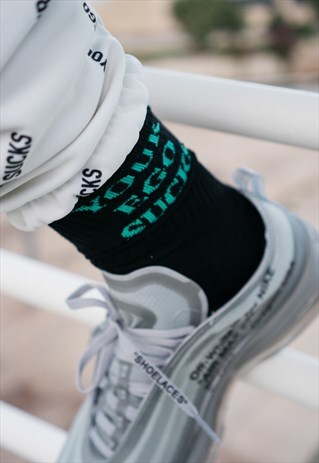SOCKS IN BLACK WITH YOUR EGO SUCKS SLOGAN