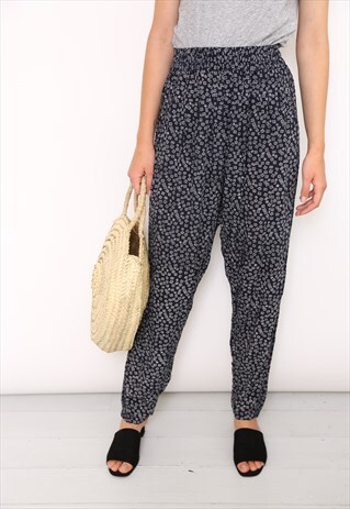 VINTAGE 90S NAVY FESTIVAL LOOSE PRINT TROUSERS