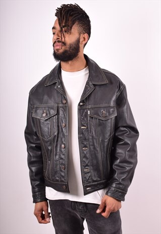 LEVI'S MENS VINTAGE LEATHER JACKET LARGE BLACK 90S