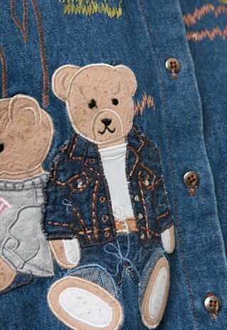 90S VINTAGE DENIM GRUNGE BEAR OVERSIZED SHIRT BLOUSE 859