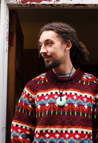 FAIRTRADE RED PATTERNED KNITTED WINTER JUMPER