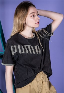 Vintage Puma Sports T-Shirt in Brown with Embroidery Logo