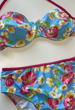 Y2K Deadstock Retro Floral Patterned Summer Beach Bikini 