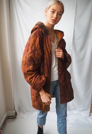 VINTAGE BROWN PATTERNED ZIP UP JACKET