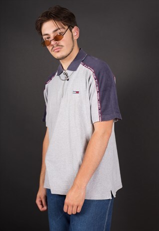GREY TAPE LOGO TOMMY HILFIGER ZIP POLOSHIRT