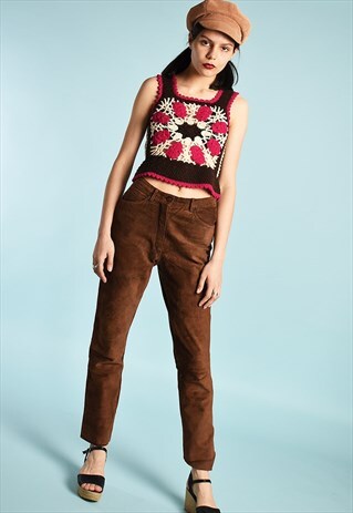 90'S RETRO SUEDE HIGHWAISTED BOHO FESTIVAL TROUSERS